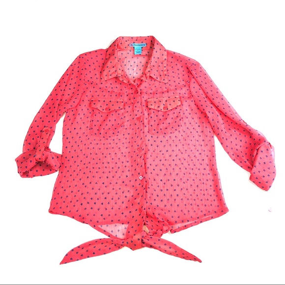 HEART PRINT MESH SHEER BLOUSE - Picture 3 of 7